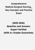 Comprehensive Medical-Surgical Nursing Key Concepts and Practice Exam &vert; Questions & Verified Answers &vert; Complete Med-Surg Exam Review Study Guide PDF &vert; 2026