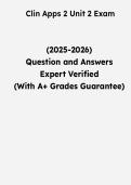 Clin Apps 2 Unit 2 Exam &vert; Questions & Verified Answers &vert; Comprehensive Clinical Applications II Unit 2 Exam Review Study Guide PDF &vert; 2026