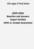Clin Apps 2 Final Exam &vert; Questions & Verified Answers &vert; Comprehensive Clinical Applications II Final Exam Review Study Guide PDF &vert; 2026