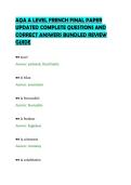 AQA A LEVEL FRENCH FINAL PAPER&NewLine;UPDATED COMPLETE QUESTIONS AND&NewLine;CORRECT ANSWERS BUNDLED REVIEW&NewLine;GUIDE