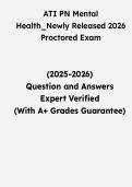 ATI PN Mental Health Newly Released 2026 Proctored Exam &vert; Questions & Verified Answers &vert; Comprehensive PN Mental Health Nursing Exam Review Study Guide PDF &vert; 2026