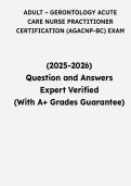 Adult-Gerontology Acute Care Nurse Practitioner &lpar;AGACNP-BC&rpar; Certification Exam &vert; Questions & Verified Answers &vert; Comprehensive AGACNP-BC Exam Review Study Guide PDF &vert; 2026