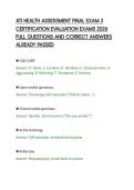ATI HEALTH ASSESSMENT FINAL EXAM 3&NewLine;CERTIFICATION EVALUATION EXAMS 2026&NewLine;FULL QUESTIONS AND CORRECT ANSWERS&NewLine;ALREADY PASSED&NewLine;