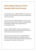 Claims Adjuster Glossary of Terms Questions With Correct Answers 
