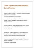 Claims Adjuster Exam Questions With Correct Answers 