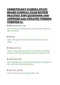 COSMETOLOGY FLORIDA STATE&NewLine;BOARD CLINICAL EXAM REVIEW&NewLine;PRACTICE TEST QUESTIONS AND&NewLine;ANSWERS 2026 UPDATED VERSION&NewLine;VERIFIED A&plus;
