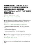 COSMETOLOGY FLORIDA STATE&NewLine;BOARD CLINICAL EXAM REVIEW&NewLine;QUESTIONS AND CORRECT&NewLine;ANSWERS 2026 LATEST PREP GUIDE&NewLine;VERIFIED A&plus;&NewLine;