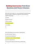 Building Construction Final Exam Questions and Correct Answers