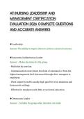 ATI NURSING LEADERSHIP AND&NewLine;MANAGEMENT CERTIFICATION&NewLine;EVALUATION 2026 COMPLETE QUESTIONS&NewLine;AND ACCURATE ANSWERS&NewLine;