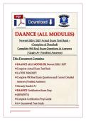 DAANCE &lpar;ALL MODULES&rpar; NEWEST 2026&sol; 2027 ACTUAL&NewLine;EXAM TEST BANK&vert; COMPLETE 950 REAL EXAM&NewLine;QUESTIONS AND CORRECT DETAILED ANSWERS&NewLine;&lpar;VERIFIED ANSWERS&rpar; ALREADY GRADED A&plus;&vert;&NewLine;DAANCE CERTIFICATION EXAM PREP &lpar;NEWEST&excl;&excl;&rpar;