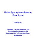 Relias Dysrhythmia Basic A Exam Prep 2026&ndash;2027 &vert; Complete Study Guide & Practice Test with Verified Correct Solutions &vert; Grade A&plus;