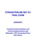 StraighterLine BIO 101 Final Exam Prep 2026&ndash;2027 &vert; Complete Study Guide & Practice Test with Verified Correct Solutions &vert; Grade A&plus;