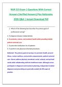 NUR 215 Exam 1 Questions With Correct &NewLine;Answers &lpar;Verified Answers&rpar; Plus Rationales &NewLine;2026 Q&A &vert; Instant Download Pdf 