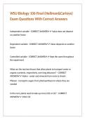 WSU Biology 106 Final &lpar;Hellman&Carloye&rpar; Exam Questions With Correct Answers 