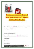 NUR 6001 Neuro Assessment Exam 3 Study Guide &vert; 220&plus; Exam Questions & Verified Answers &vert; Cranial Nerves&comma; Neurological Assessment&comma; Reflexes&comma; Cerebellar Function&comma; Mental Status & Headache Disorders