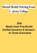 Mental Health Nursing Exam 2 &ndash; Jersey College PDF &vert; Study Guide&comma; Practice Questions & Comprehensive Review 2026