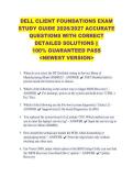 DELL CLIENT FOUNDATIONS EXAM &NewLine;STUDY GUIDE 2026&sol;2027 ACCURATE &NewLine;QUESTIONS WITH CORRECT &NewLine;DETAILED SOLUTIONS &vert;&vert; &NewLine;100&percnt; GUARANTEED PASS &NewLine;<NEWEST VERSION> 