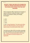 SECURITY THREAT AND RISK &lpar;STR&rpar; EXAMINATION &NewLine;COMPLETE VERIFIED QUESTIONS AND DETAILED &NewLine;SOLUTIONS LATEST UPDATE THIS YEAR JUST &NewLine;RELEASED 