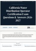 California Water Distribution Operator Certification Exam Questions & Answers 2026&sol;2027