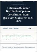 California D2 Water Distribution Operator Certification Exam Questions & Answers 2026&sol;2027