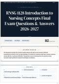 RNSG 1128 Introduction to Nursing Concepts Final Exam Questions & Answers 2026&sol;2027