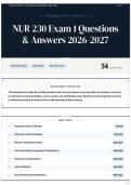 NUR 230 Exam 1 Questions & Answers 2026-2027