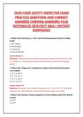 OHIO FOOD SAFETY INSPECTOR EXAM PRACTICE QUESTIONS AND CORRECT ANSWERS &lpar;VERIFIED ANSWERS&rpar; PLUS RATIONALES 2026&sol;2027 Q&A &vert; INSTANT DOWNLOAD