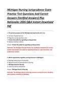 Michigan Nursing Jurisprudence Exam &NewLine;Practice Test Questions And Correct &NewLine;Answers &lpar;Verified Answers&rpar; Plus &NewLine;Rationales 2026 Q&A Instant Download &NewLine;Pdf 