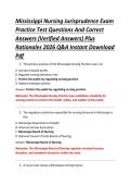 Mississippi Nursing Jurisprudence Exam &NewLine;Practice Test Questions And Correct &NewLine;Answers &lpar;Verified Answers&rpar; Plus &NewLine;Rationales 2026 Q&A Instant Download &NewLine;Pdf  