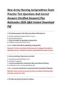 New Jersey Nursing Jurisprudence Exam &NewLine;Practice Test Questions And Correct &NewLine;Answers &lpar;Verified Answers&rpar; Plus &NewLine;Rationales 2026 Q&A Instant Download &NewLine;Pdf 