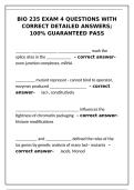 BIO 235 Exam 4 Questions with Correct Detailed Answers &vert; 100&percnt; Pass Guarantee&NewLine;&NewLine;
