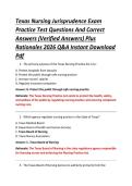 Texas Nursing Jurisprudence Exam &NewLine;Practice Test Questions And Correct &NewLine;Answers &lpar;Verified Answers&rpar; Plus &NewLine;Rationales 2026 Q&A Instant Download &NewLine;Pdf  
