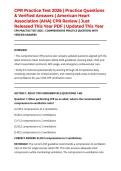 CPR Practice Test 2026 &vert; Practice Questions & Verified Answers &vert; American Heart Association &lpar;AHA&rpar; CPR Review &vert; Just Released This Year PDF &vert; Updated This Year