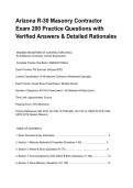 Arizona R-30 Masonry Contractor Exam 200 Practice Questions with Verified Answers & Detailed Rationales&period;pdf&NewLine;&NewLine;