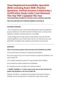 Texas Registered Accessibility Specialist &lpar;RAS&rpar; Licensing Exam 2026 &vert; Practice Questions&comma; Verified Answers & Rationales &vert; Certification Study Guide &vert; Just Released This Year PDF &vert; Updated This Year