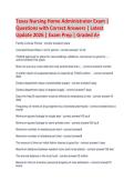 Texas Nursing Home Administrator Exam &vert;&NewLine;Questions with Correct Answers &vert; Latest&NewLine;Update 2026 &vert; Exam Prep &vert; Graded A&plus;
