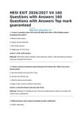 HESI EXIT 2026&sol;2027 V4 160 Questions with Answers 160 Questions with Answers Top mark guaranteed