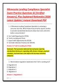 Minnesota Lending Compliance Specialist&NewLine;Exam Practice Questions & &lbrack;Verified&NewLine;Answers&rsqb;&comma; Plus Explained Rationales&vert;2026&NewLine;Latest Update&vert; Instant Download PDF