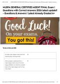MLBPA GENERAL CERTIFIED AGENT FINAL Exam &vert; Questions with Correct Answers 2026 latest update&excl;&excl; - Questions & Answers &vert; Latest Already Graded A&plus;&NewLine;&NewLine;&NewLine;