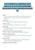 NAVY HOSPITAL CORPSMAN HCB&NewLine;TEST 8 ACTUAL EXAM PAPER 2026&NewLine;QUESTIONS WITH ANSWERS GRADED&NewLine;A&plus;&NewLine;