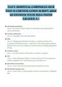 NAVY HOSPITAL CORPSMAN HCB&NewLine;TEST 8 CERTIFICATION SCRIPT 2026&NewLine;QUESTIONS WITH SOLUTIONS&NewLine;GRADED A&plus;&NewLine;