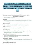 NAVY HOSPITAL CORPSMAN HCB&NewLine;TEST 8 FINAL TEST 2026 QUESTIONS&NewLine;WITH CORRECT ANSWERS GRADED&NewLine;A&plus;&NewLine;