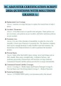 NC ADJUSTER CERTIFICATION SCRIPT&NewLine;2026 QUESTIONS WITH SOLUTIONS&NewLine;GRADED A&plus;&NewLine;
