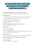 NC ADJUSTER FINAL TEST 2026&NewLine;QUESTIONS WITH CORRECT&NewLine;ANSWERS GRADED A&plus;&NewLine;