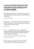 NC DOCC DETENTION OFFICER TEST 300&NewLine;EXAM REVIEW SOLVED QUESTIONS WITH&NewLine;ACCURATE ANSWERS&NewLine;