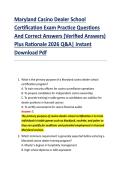 Maryland Casino Dealer School &NewLine;Certification Exam Practice Questions &NewLine;And Correct Answers &lpar;Verified Answers&rpar; &NewLine;Plus Rationale 2026 Q&A&vert; Instant &NewLine;Download Pdf 