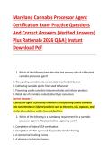 Maryland Cannabis Processor Agent &NewLine;Certification Exam Practice Questions &NewLine;And Correct Answers &lpar;Verified Answers&rpar; &NewLine;Plus Rationale 2026 Q&A&vert; Instant &NewLine;Download Pdf 