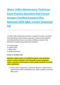 Water Utility Maintenance Technician &NewLine;Exam Practice Questions And Correct &NewLine;Answers &lpar;Verified Answers&rpar; Plus &NewLine;Rationale 2026 Q&A&vert; Instant Download &NewLine;Pdf  