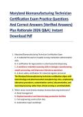 Maryland Biomanufacturing Technician &NewLine;Certification Exam Practice Questions &NewLine;And Correct Answers &lpar;Verified Answers&rpar; &NewLine;Plus Rationale 2026 Q&A&vert; Instant &NewLine;Download Pdf  