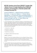 MCCQE1 Questions Actual Exam 2026&sol;2027 Complete Q&A &NewLine;&vert; Medical Council of Canada Qualifying Exam EXAM with &NewLine;Questions and Answers&sol;Plus a Rationale Updated 2026 &NewLine;A&plus;&sol;Instant Download PDF 